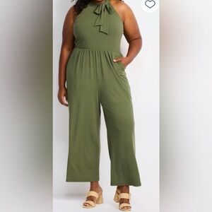 Green halter neck jumpsuit
